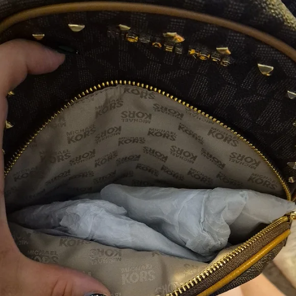 Michael Kors Tan and Gold Studded Backpack - Picture 3 of 6